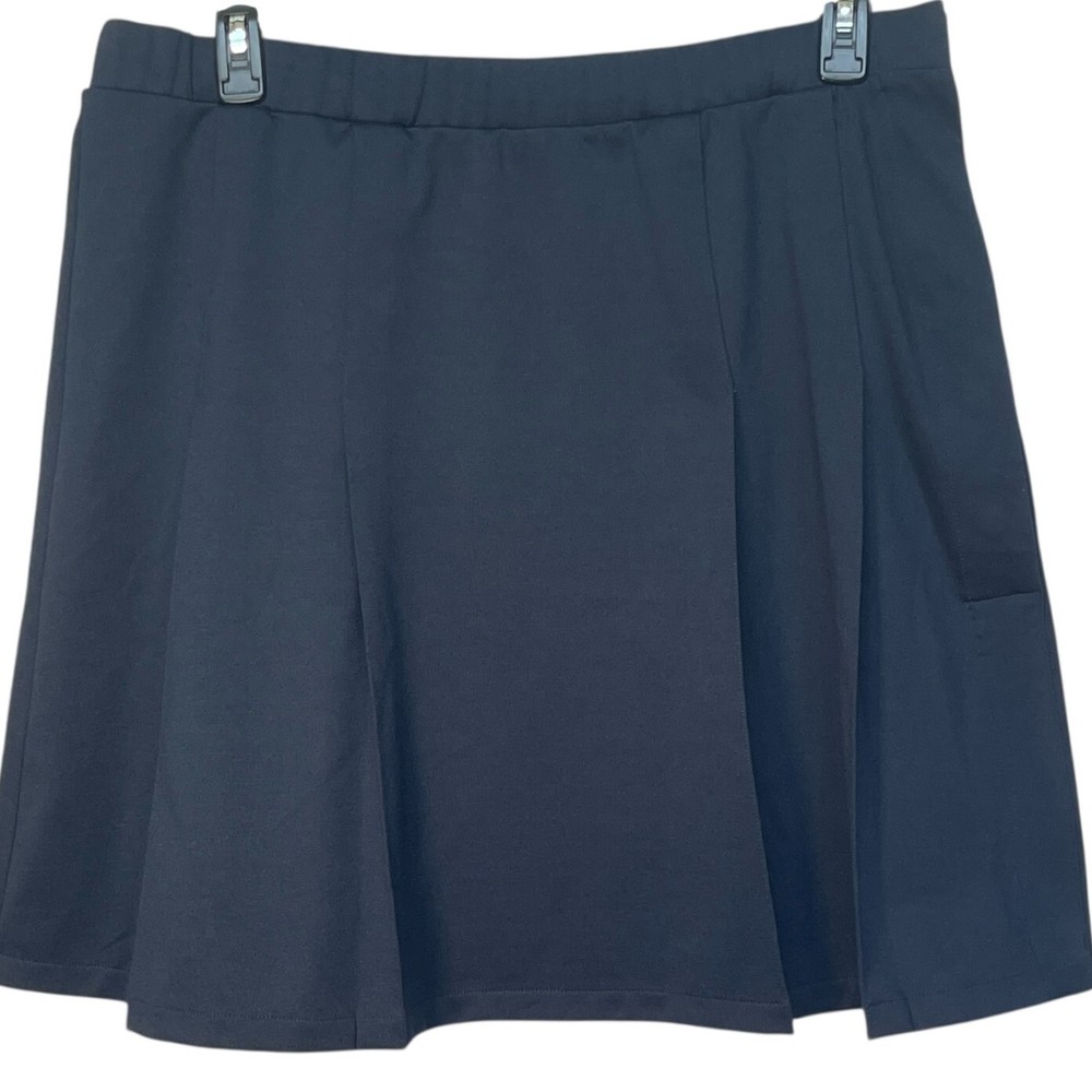 Lands' End Adaptive Skirt Women Size 14 Navy Blue Magnetic Closure Pleated