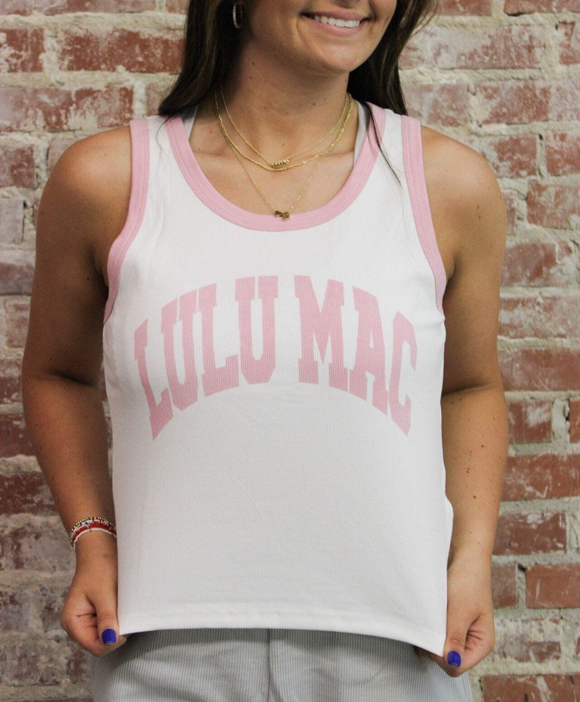 Lulu Mac Light Pink Lettering Tank Top
