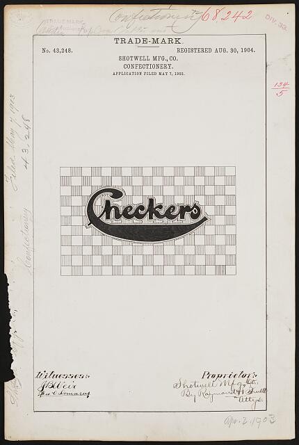 Photo:[ Shotwell Mfg., Co. for Checkers brand Confectionery]