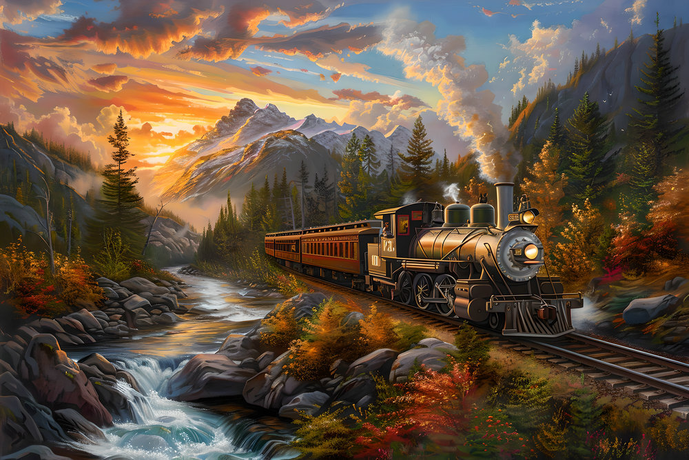 Steam Train Landscape Canvas Art -Home Decor Wall Art Print Poster Painting 213