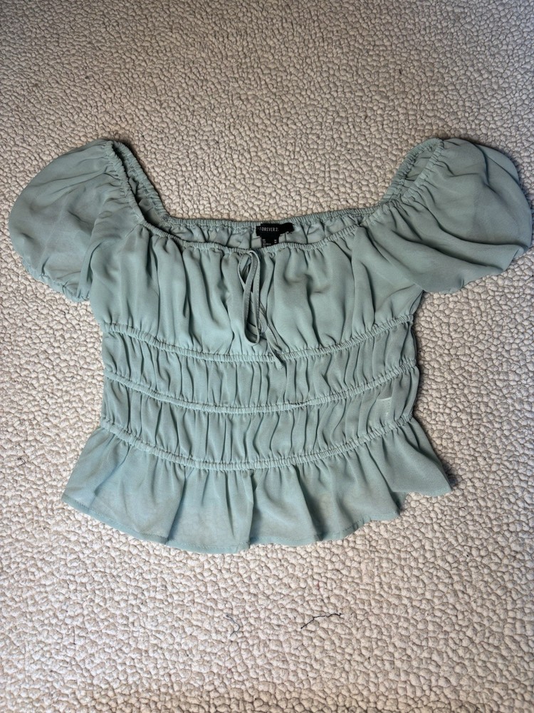 Forever 21 Sage Green Cottagecore Smocked milkmaid Women's Top. Medium