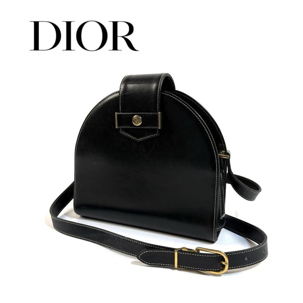 Dior Sacoche Semicircle Flap Bag Black Made in France New