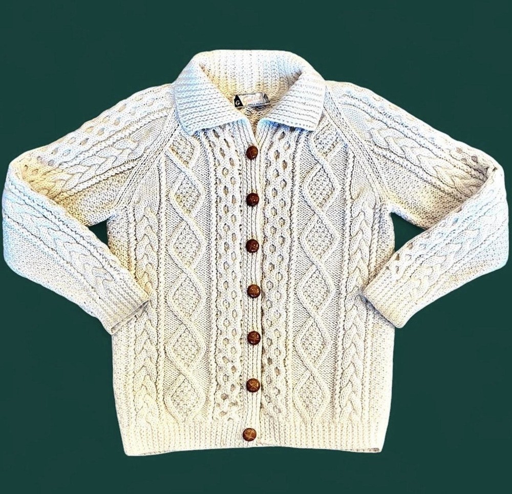 Vintage Galtee Aran Irish Cardigan Sweater Wool Fisherman Cable Knit Size M