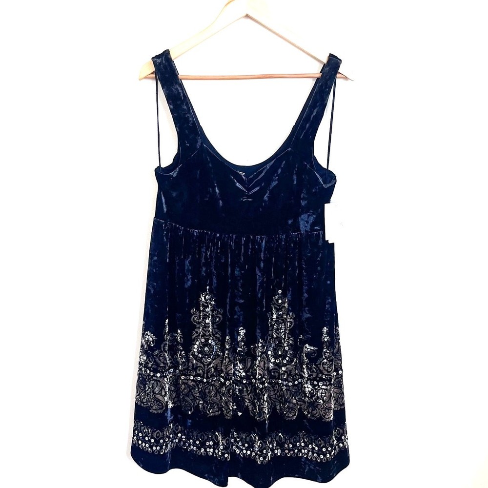 Free People Velvet Babydoll Mini Dress Size L Black Gold Sequin Holiday Party