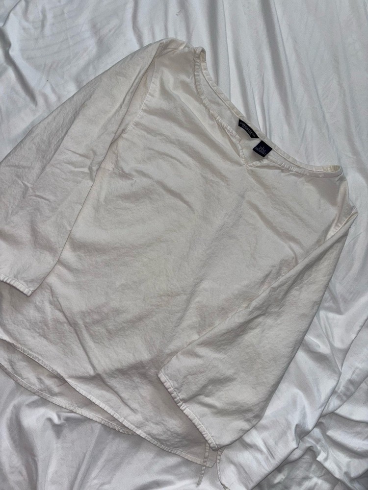 American Eagle Womens L White Casual Blouse with Tie Sleeves