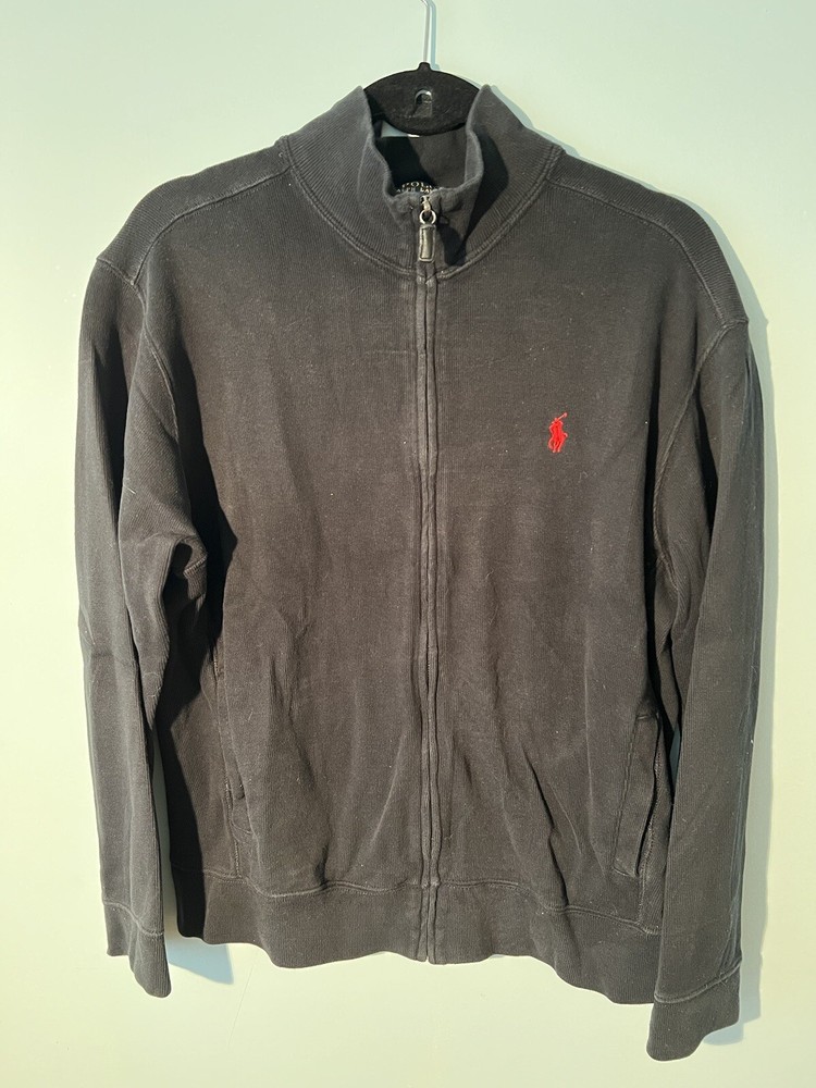 Polo Ralph Lauren Mens Medium Full Zip Sweater Collared Black Performance Casual