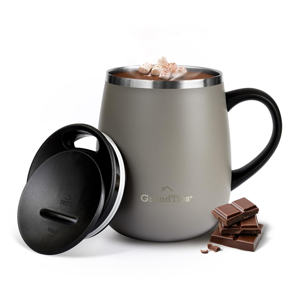 Insulated Coffee Mug with Handle- Sliding Lid for Splash-Proof 16 oz Wine Gla...