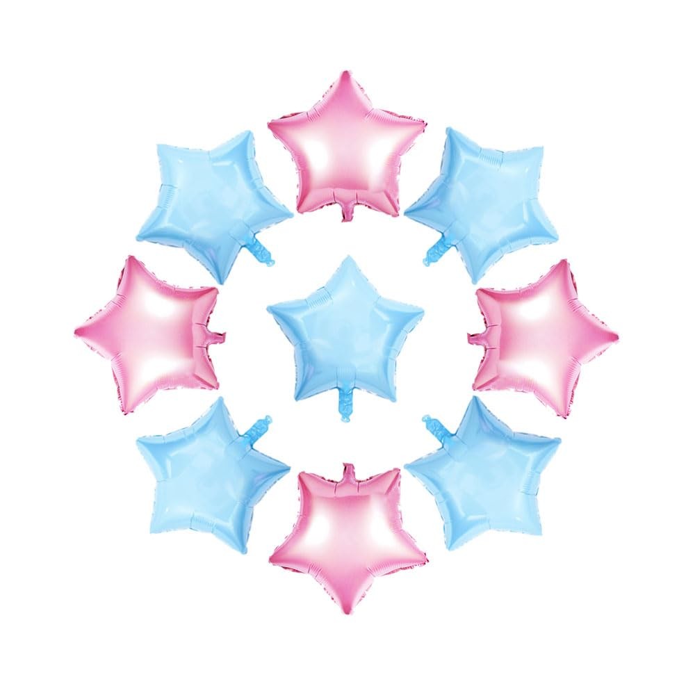 AnooDeel 50pcs Pink Blue Star Foil Balloons, 10inch Light Blue Pink Mylar Sta...