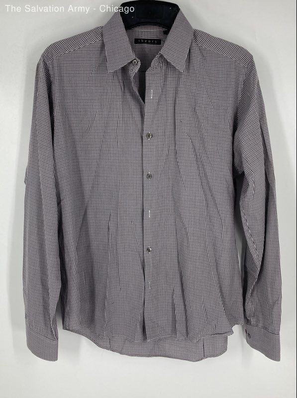 Theory Mens Multicolor Plaid Collared Long Sleeve Button-Up Shirt Size M