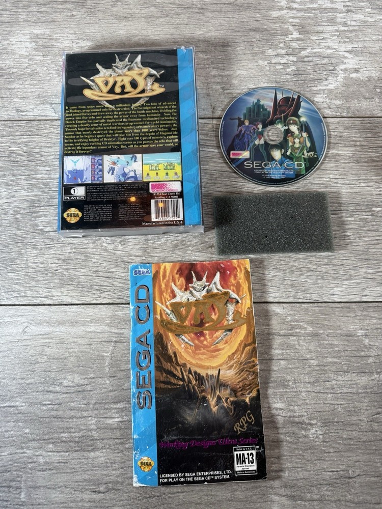 Vay | Sega CD, 1994 | Complete CIB w/ Manual, Reg Card (Water Damage)
