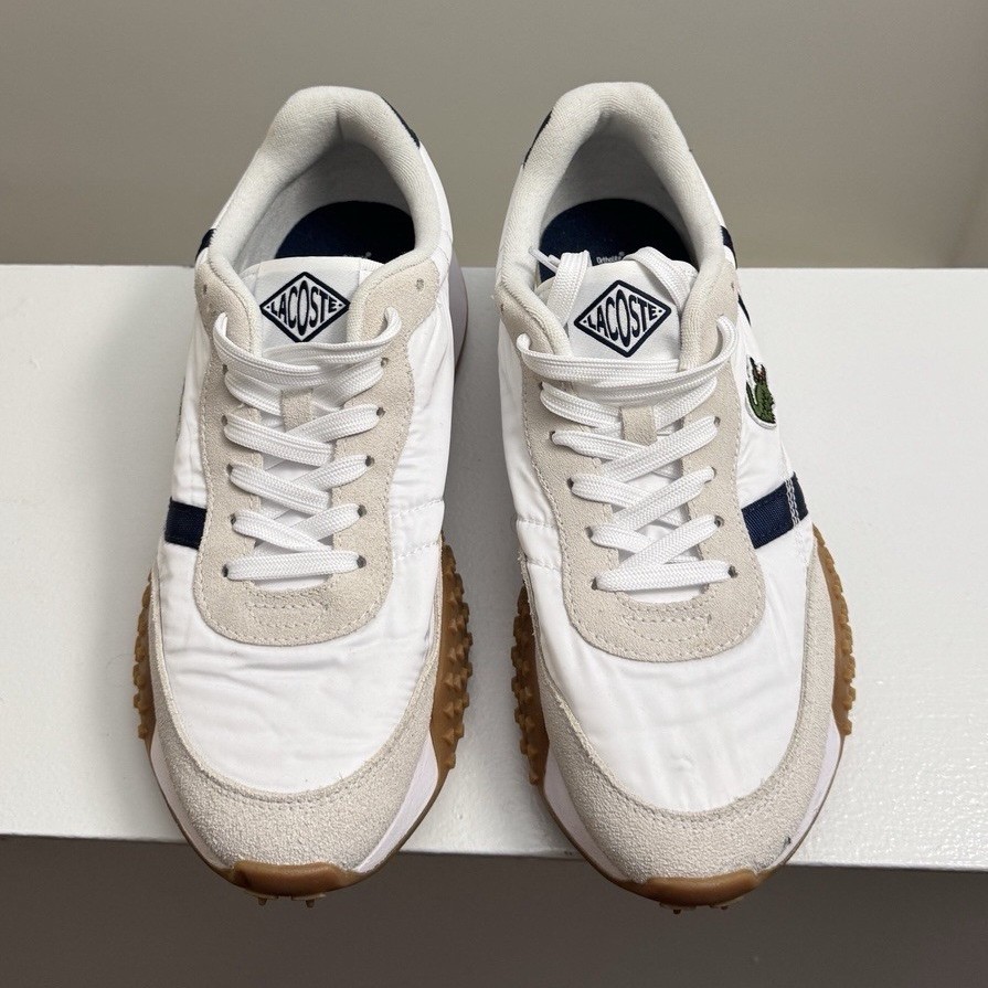 Lacoste White Navy Leather Suede Mesh Low Top Athletic Sneakers Gum Sole
