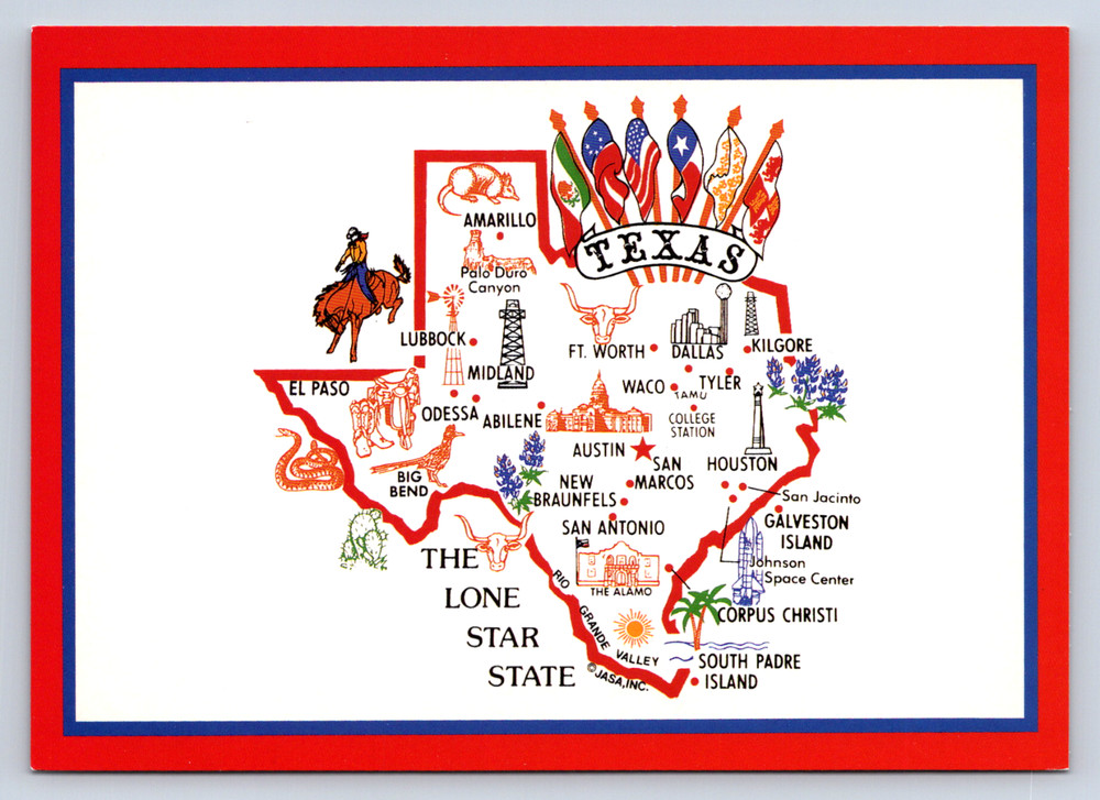 Vintage Postcard Illustrated Map Texas Landmarks