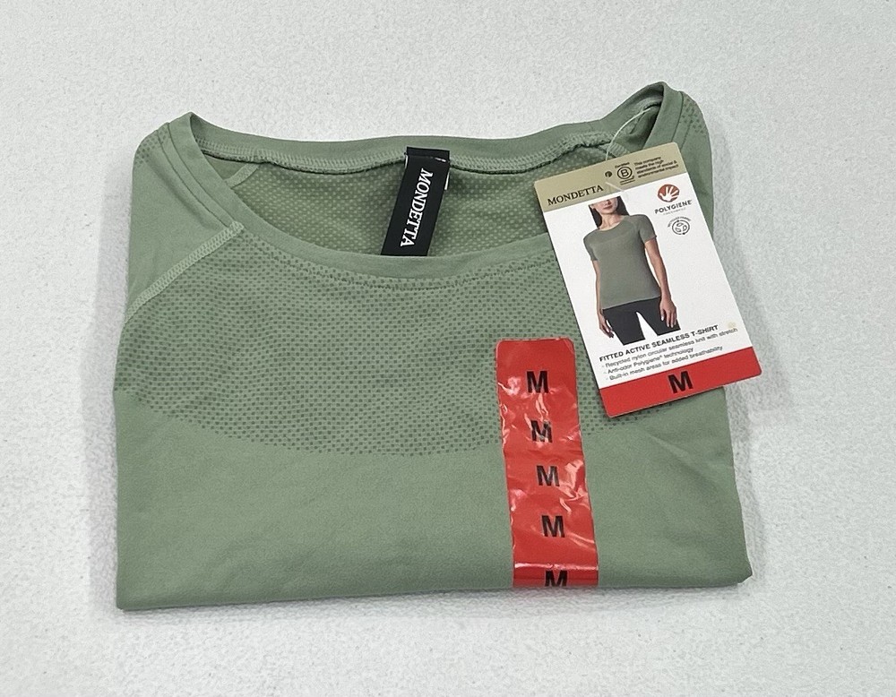 Mondetta Women's Fitted Active Seamless Short Sleeve T-Shirt, Green, Size M