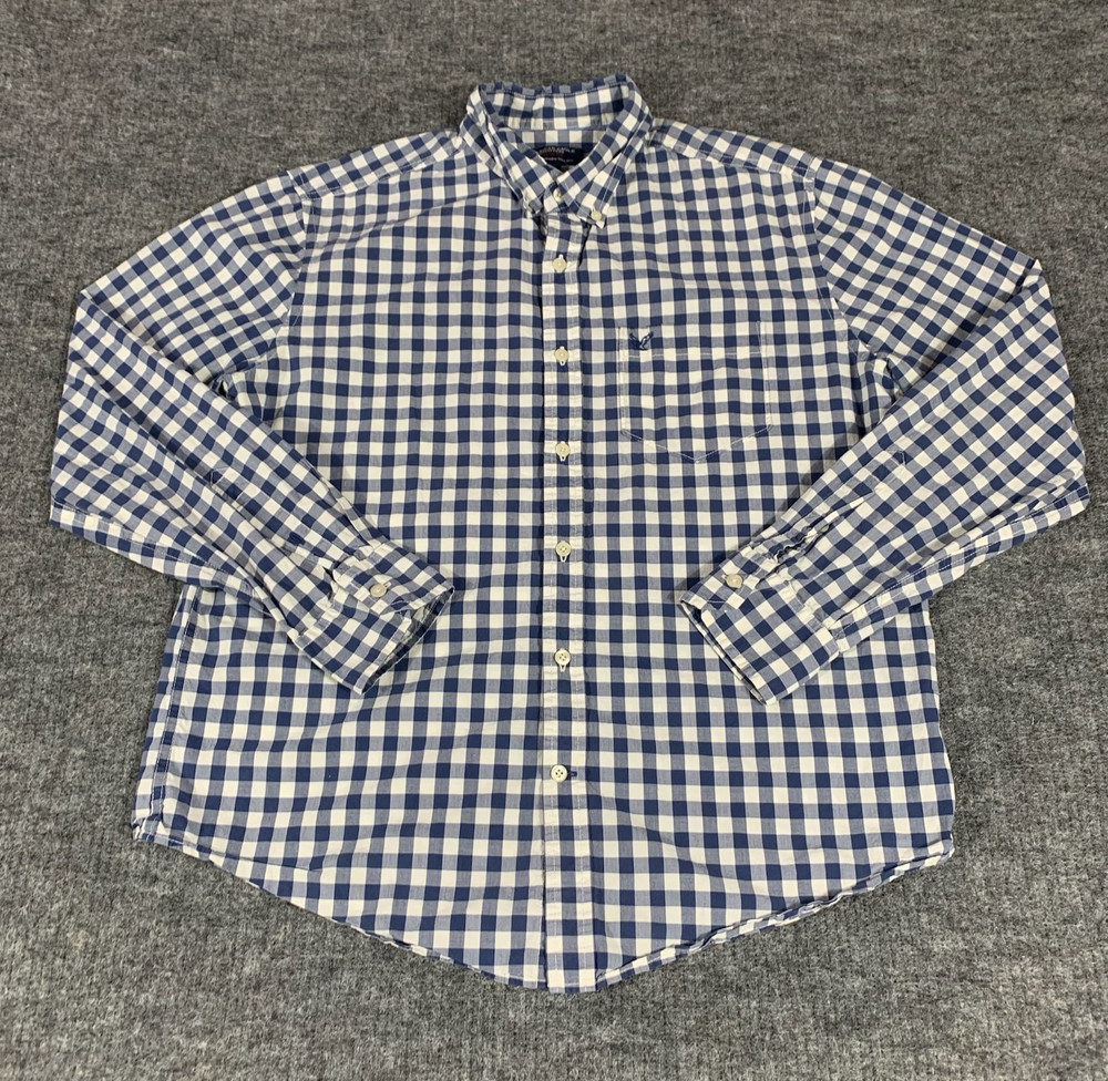 American Eagle Shirt Mens L Blue Plaid Button Down Athletic Long Sleeve Casual