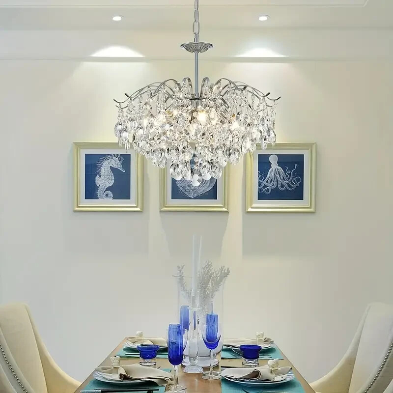 20 Inch Chrome Elegant Classic Crystal Chandelier 6-Lights Luxury Ceiling Lamp