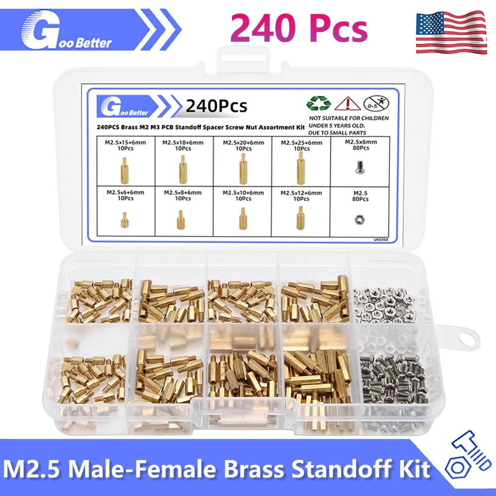 240 Pcs Male Female Brass PCB Spacer Standoff Screw Nut Assortment Threaded 2.5
