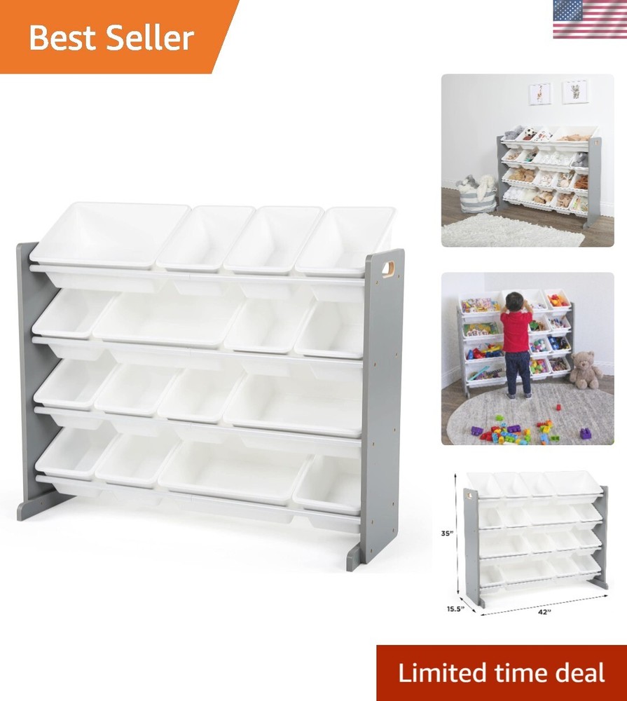 Supersized Wood Toy Storage Organizer, Extra Large, Grey/White