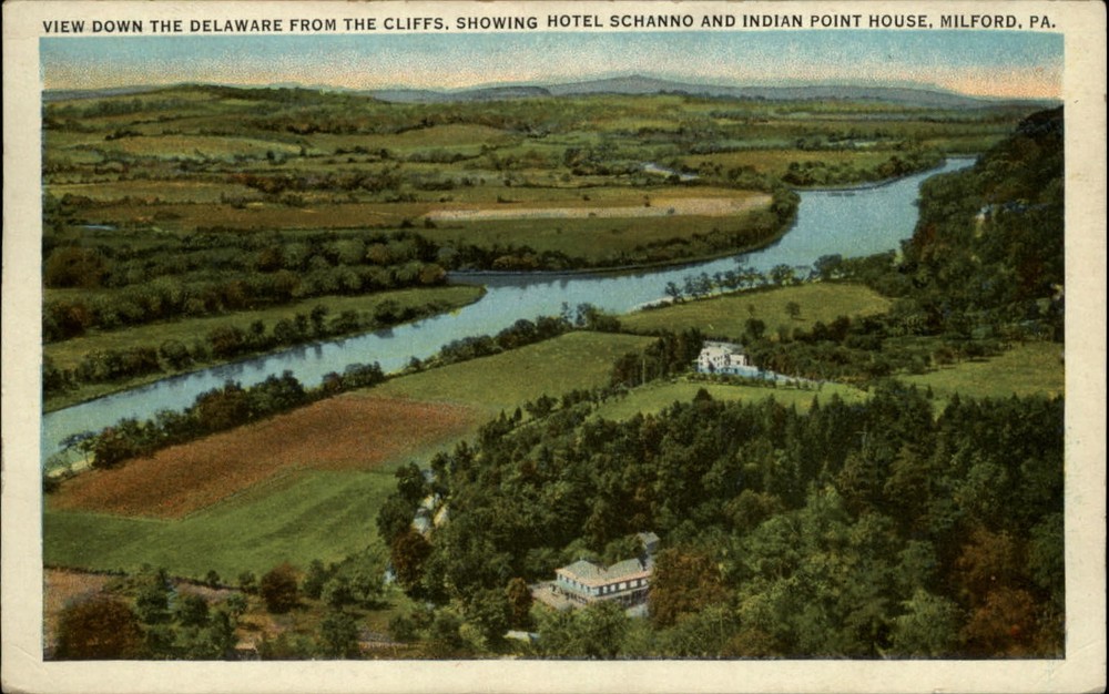 Aerial View Delaware River Milford Pennsylvania vintage postcard q109