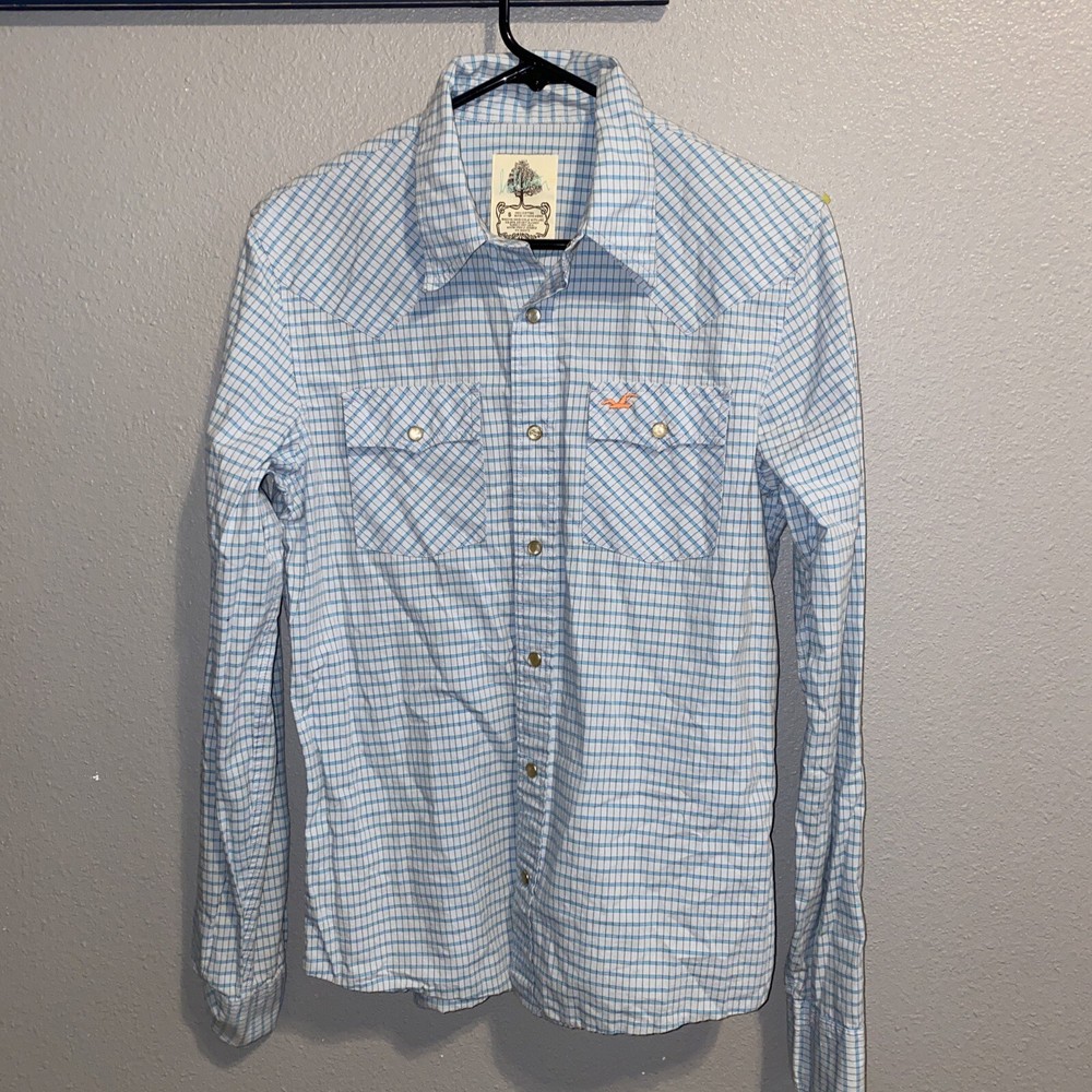 RARE VTG Hollister Shirt Mens Plaid Button Up Blue Long Sleeve! QUALITY! GREAT!