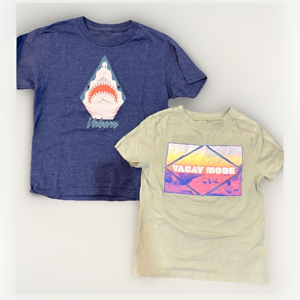 Lot Of 2 Boys Size S Small 6/7 Volcom short Sleeve T-shirts Summer Vacation