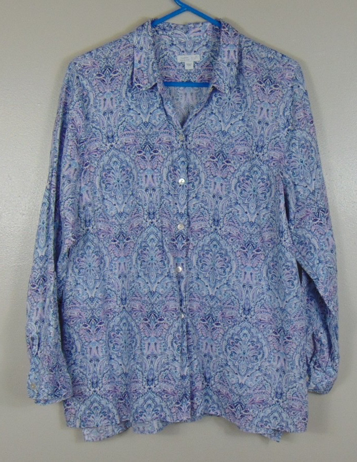 J.Jill Love Linen Top Womens Large 100% Linen Button up Essentials Shirt Paisley