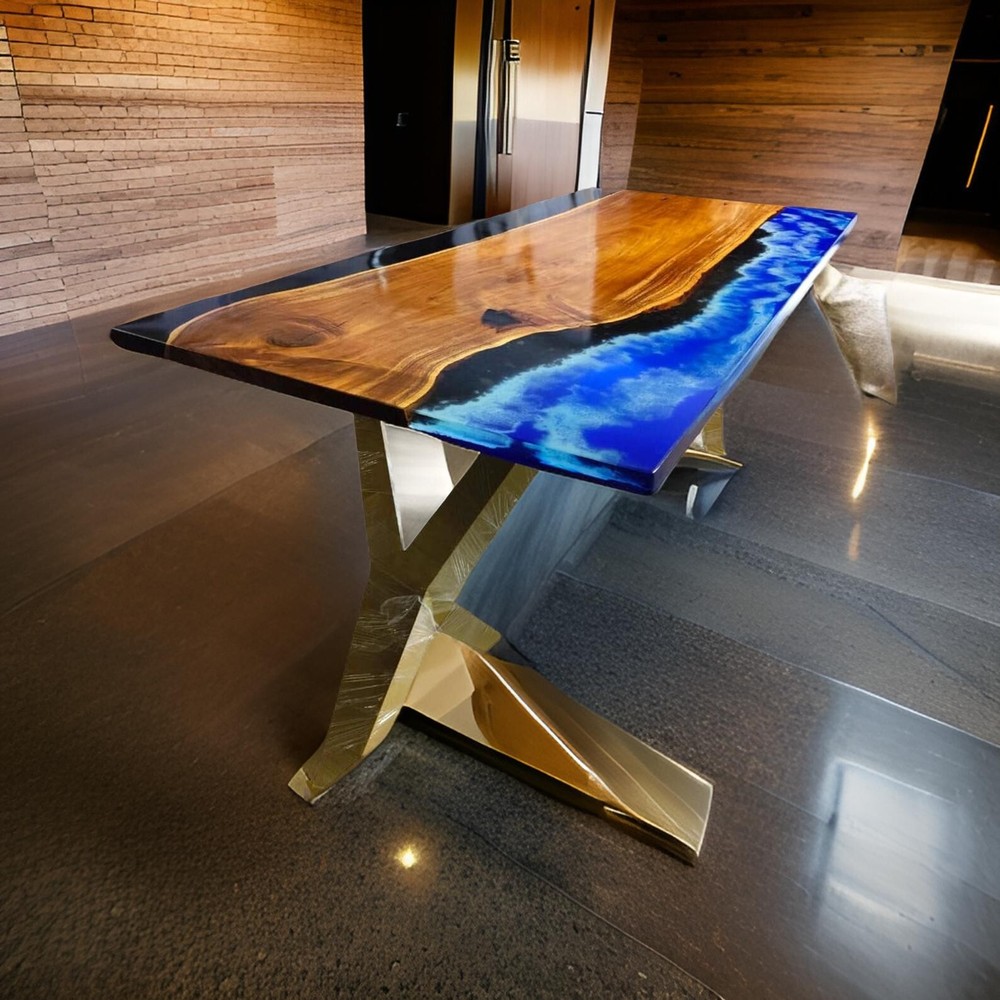 Modern Acacia Walnut Ocean Epoxy Resin Coffee Table – Sleek Furniture Design-image