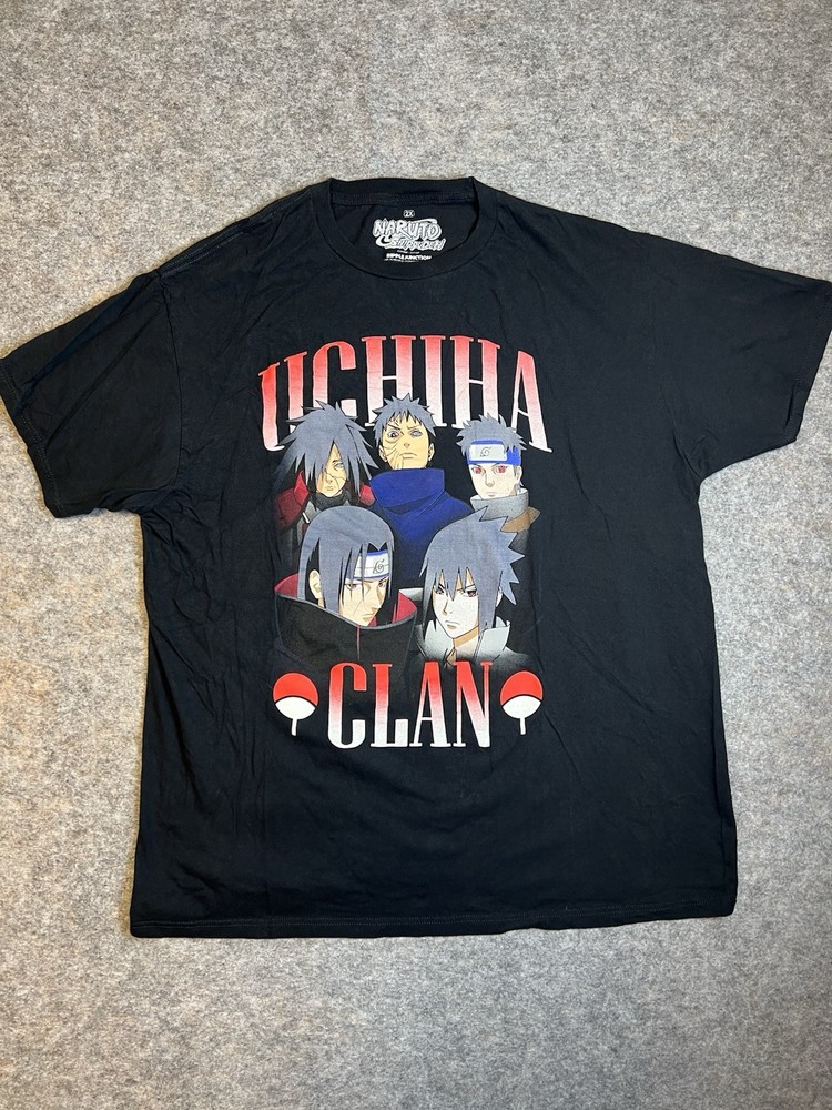 Naruto Shippuden Uchiha Clan Graphic T-Shirt Black Size 2X Cotton Anime Merch