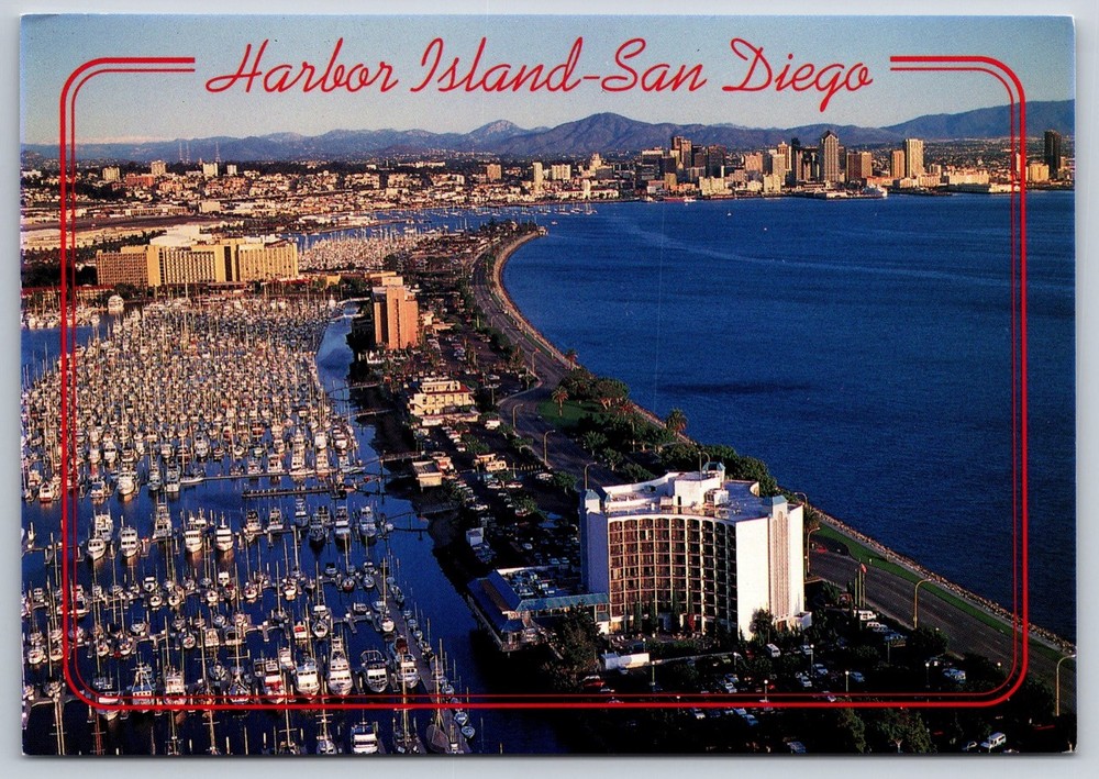 Postcard Harbor Island San Diego California Aerial View USA Unposted