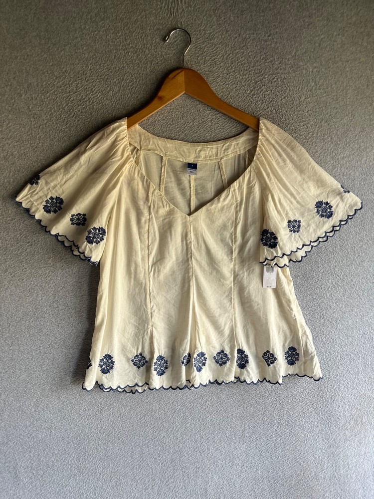Old Navy Blouse Womens S Ivory Embroidery Boho Peasant Hippie Cottagecore NWT