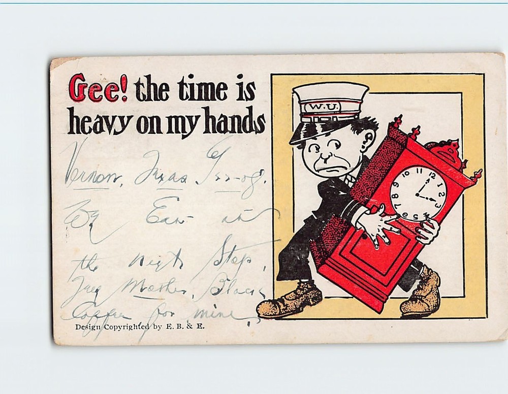 Postcard Gee! The Time is Heavy on my Hands Art Print Humor Card