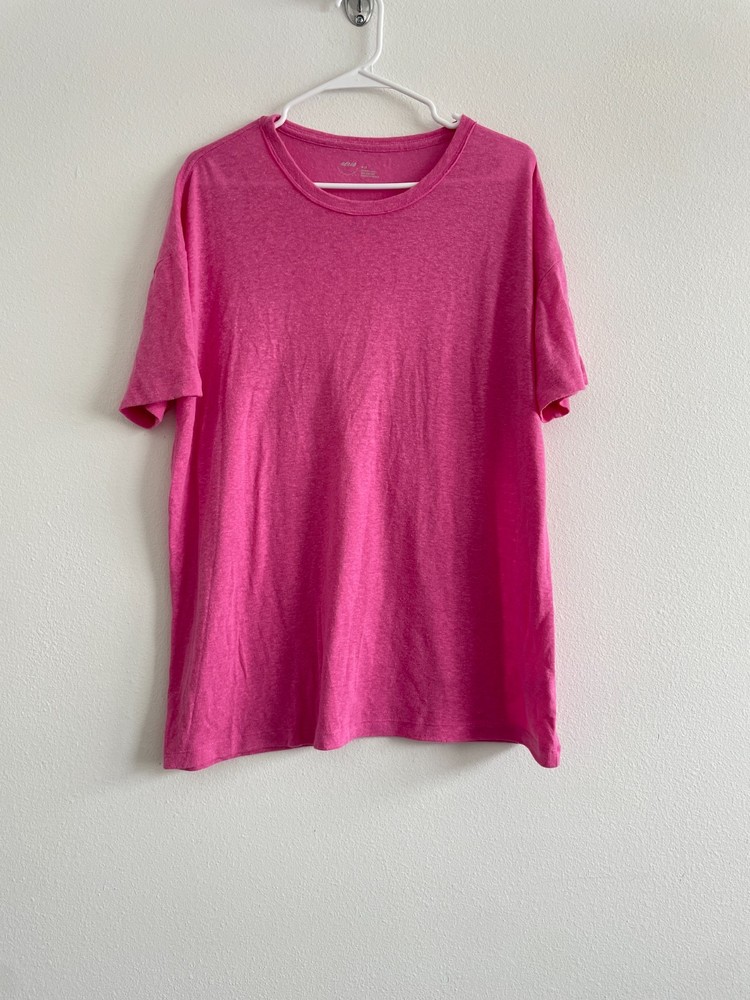 Aerie T Shirt Women M Hot Pink Linen Oversized Boyfriend Casual Short Sleeve