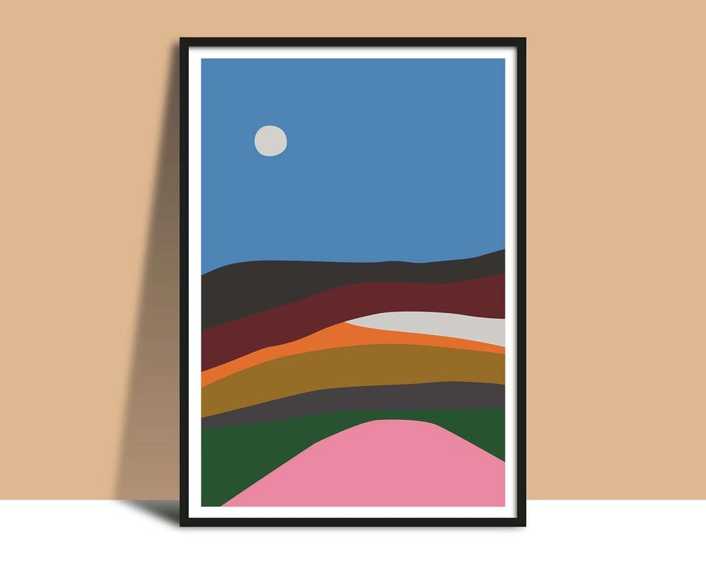Printable Moonlit Hills Landscape Wall Art Instant Modern Illustration Print
