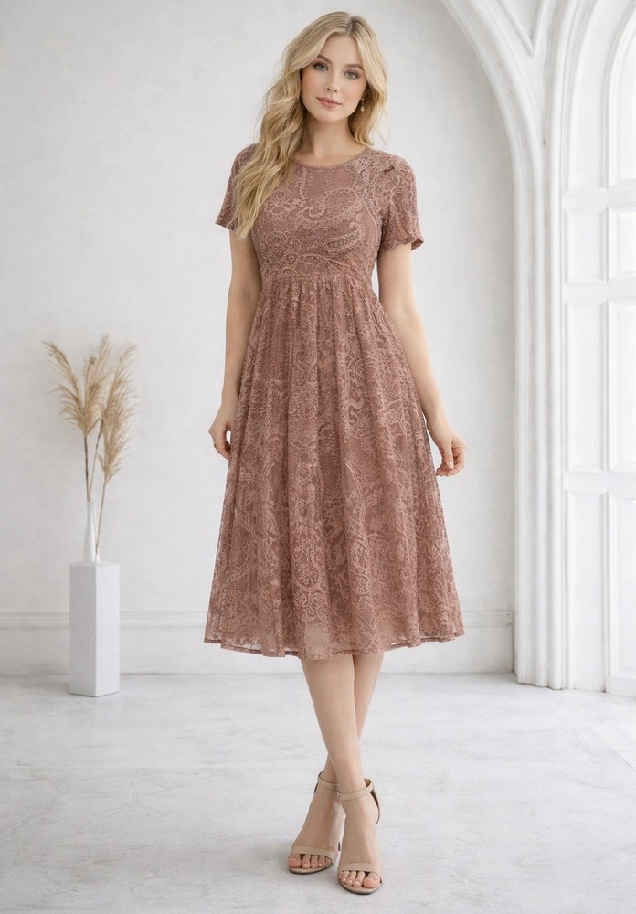 ASOS Floral Lace Fit & Flare Midi Dress Womens Size 10 Stretch Pleated Romantic