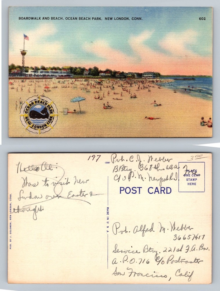 New London, CT-Connecticut, Ocean Beach Boardwalk Scene Old Vintage Postcard
