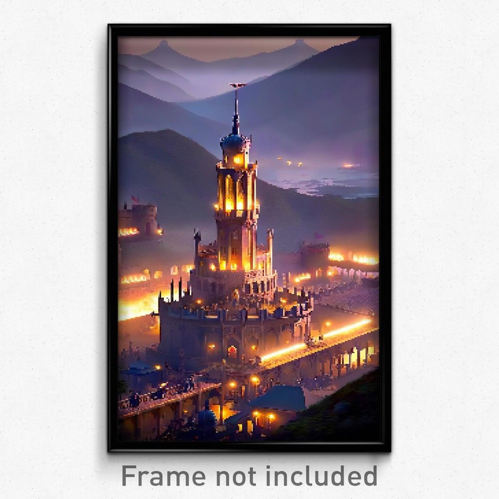 Pixel Art Poster - Buzzing Citadel (8 Bit Psychedelic Trippy Video Game Print)