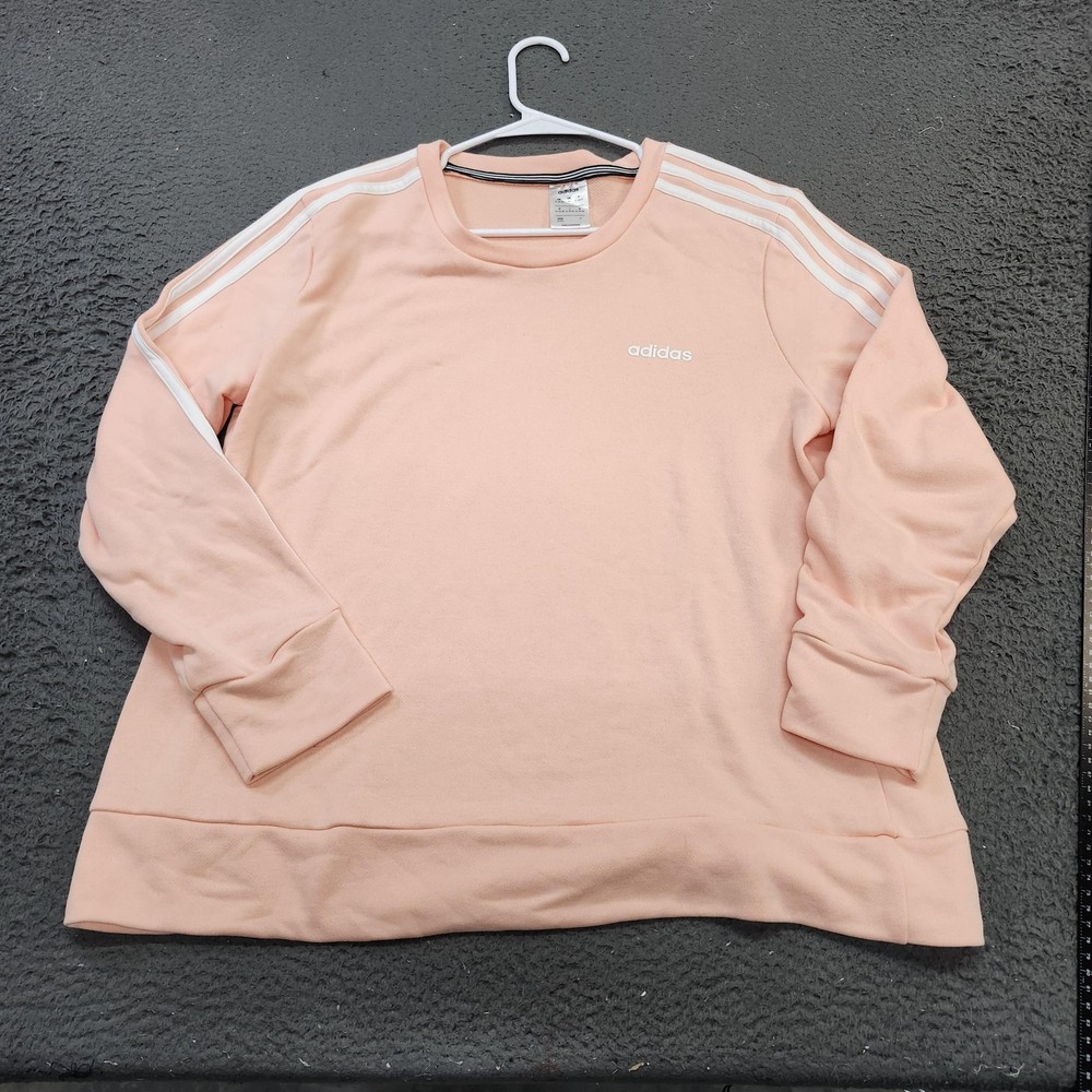 Adidas Sweatshirt Womens XL Pink 3 Stripe Raglan Pullover Crewneck Athletic