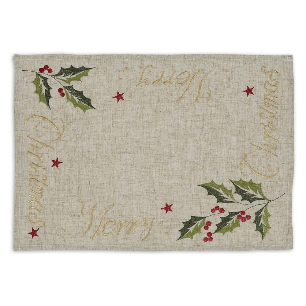 Festive Embroidered Christmas Holly Table Placemat 13x19 by Design Import  -image
