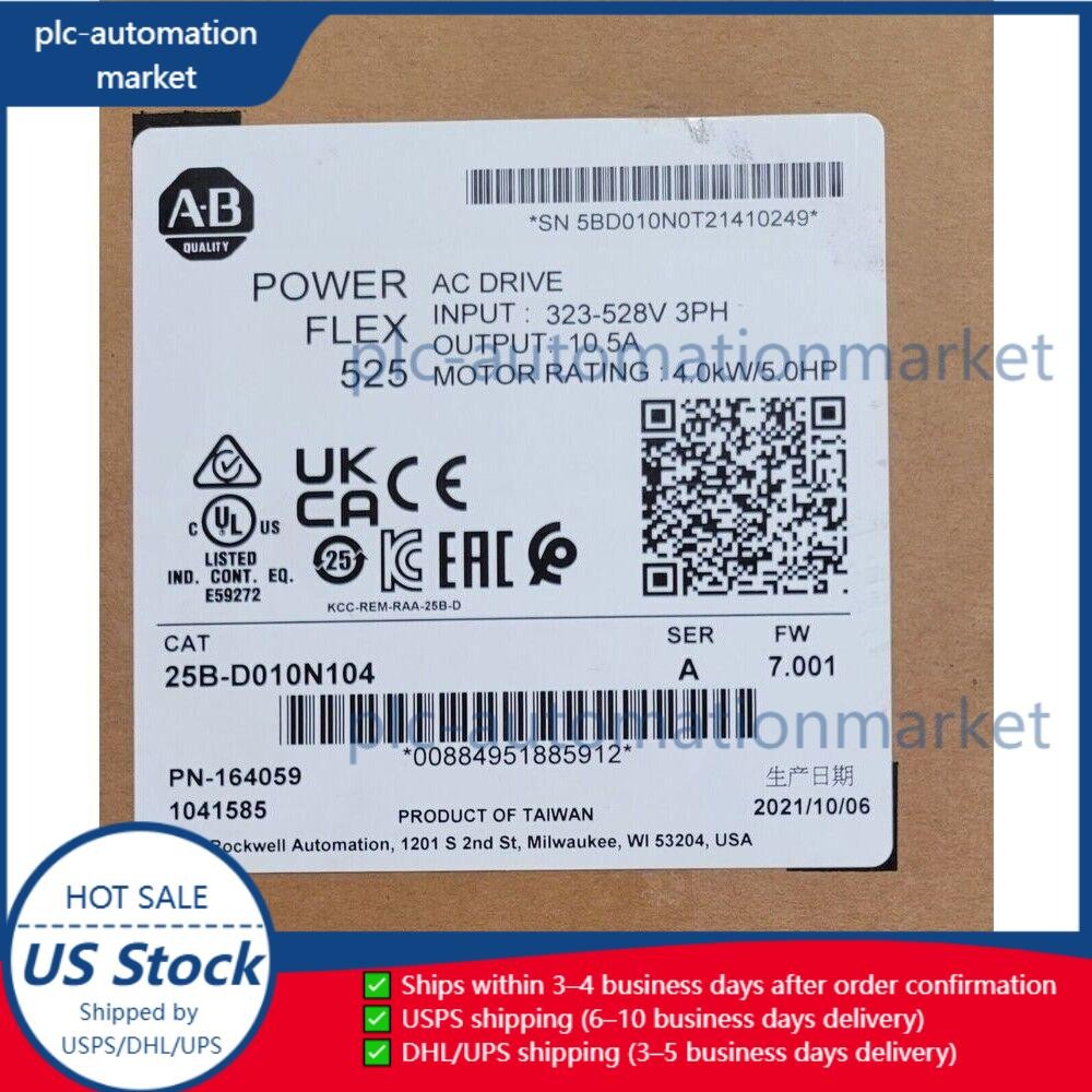 Factory Sealed AB 25B-D010N104 PowerFlex 525 4kW 5Hp AC Drive US Free Tax