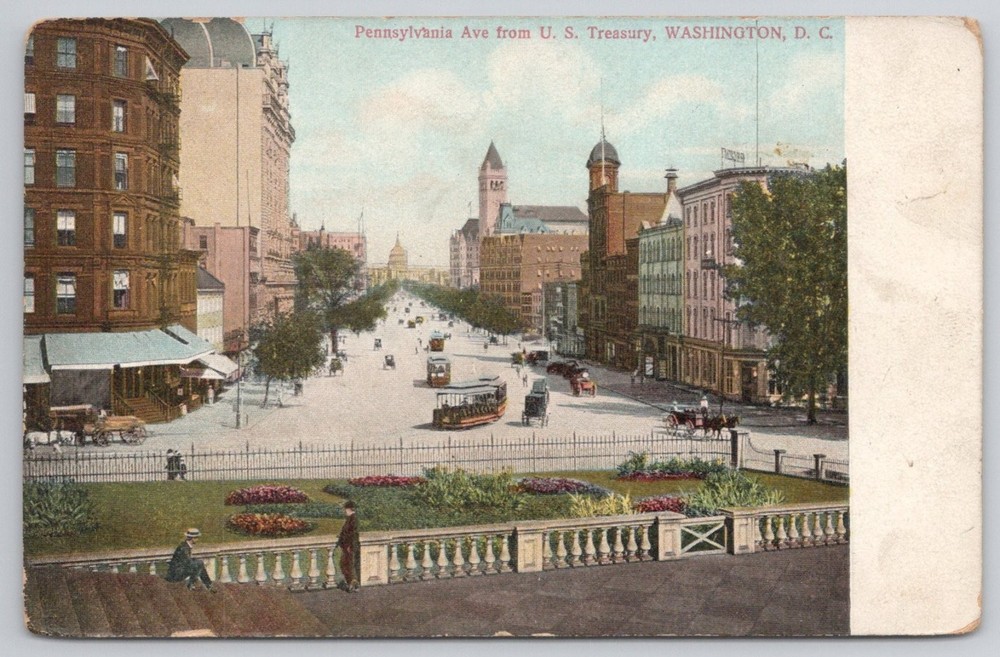 Vintage Pennsylvania Ave Washington D.C. U.S. Treasury Rosin & Co. Postcard