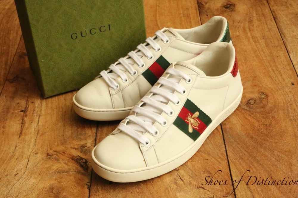 Gucci Ace Bee White Leather Snake Skin Sneakers UK 4 US 7 EU 37-image