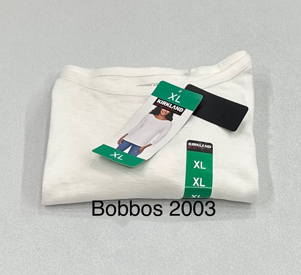 Kirkland Signature Women's 3/4 Sleeve Boatneck Slub Tee, White, Size XL