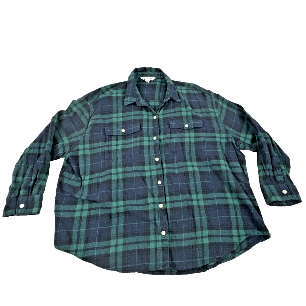 Old Navy Flannel The Boyfriend Shirt. Green Blue Plaid. Women's Size XXL