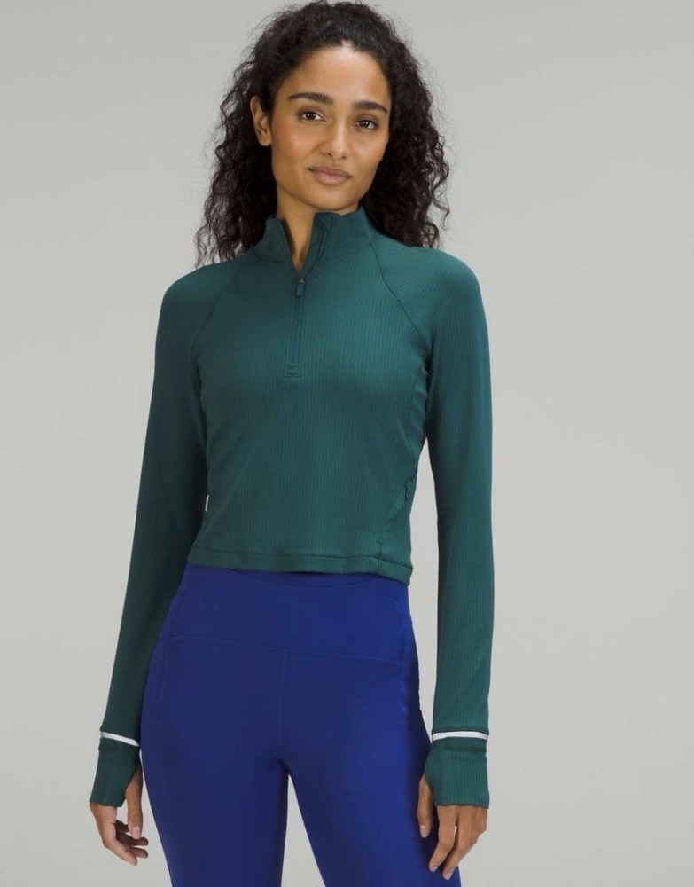 Lululemon It’s Rulu Run Cropped Half-zip Green Women’s Jasper Size 8