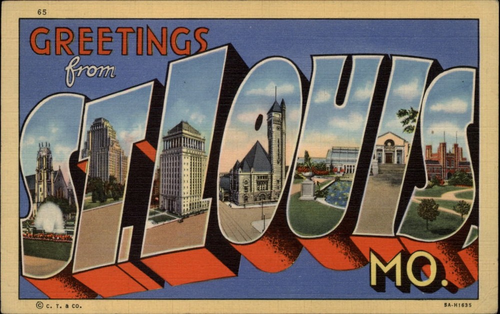 St Louis Missouri Large Letter Greetings multiview ~ 1944 linen postcard sku367