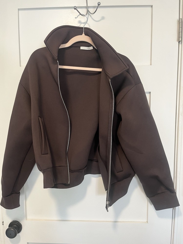 ZARA Brown Bomber Jacket Unisex Adults M Full Zip Pockets Cotton Blend