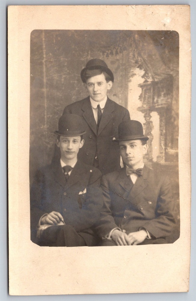 RPPC Three Gents Studio Group Photo C1904-1918 Azo Postcard AC2