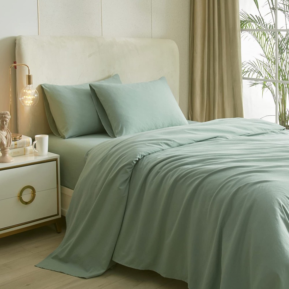 Sage Green Sheets for Queen Size Bed,4 Piece Cooling Sheets Queen Deep Pocket...