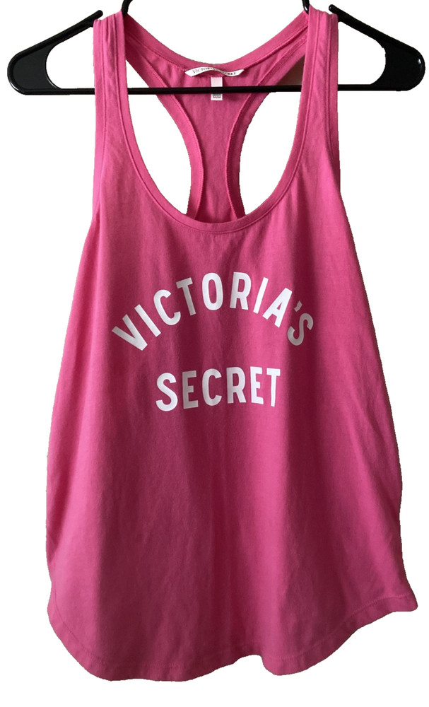 Victoria's Secret Pink Racerback Tank Top Logo Graphic Hot Pink Medium BLEMISHED