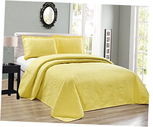 Elegant Home Beautiful Over Sized Yellow Solid Color Embossed Floral Striped 3