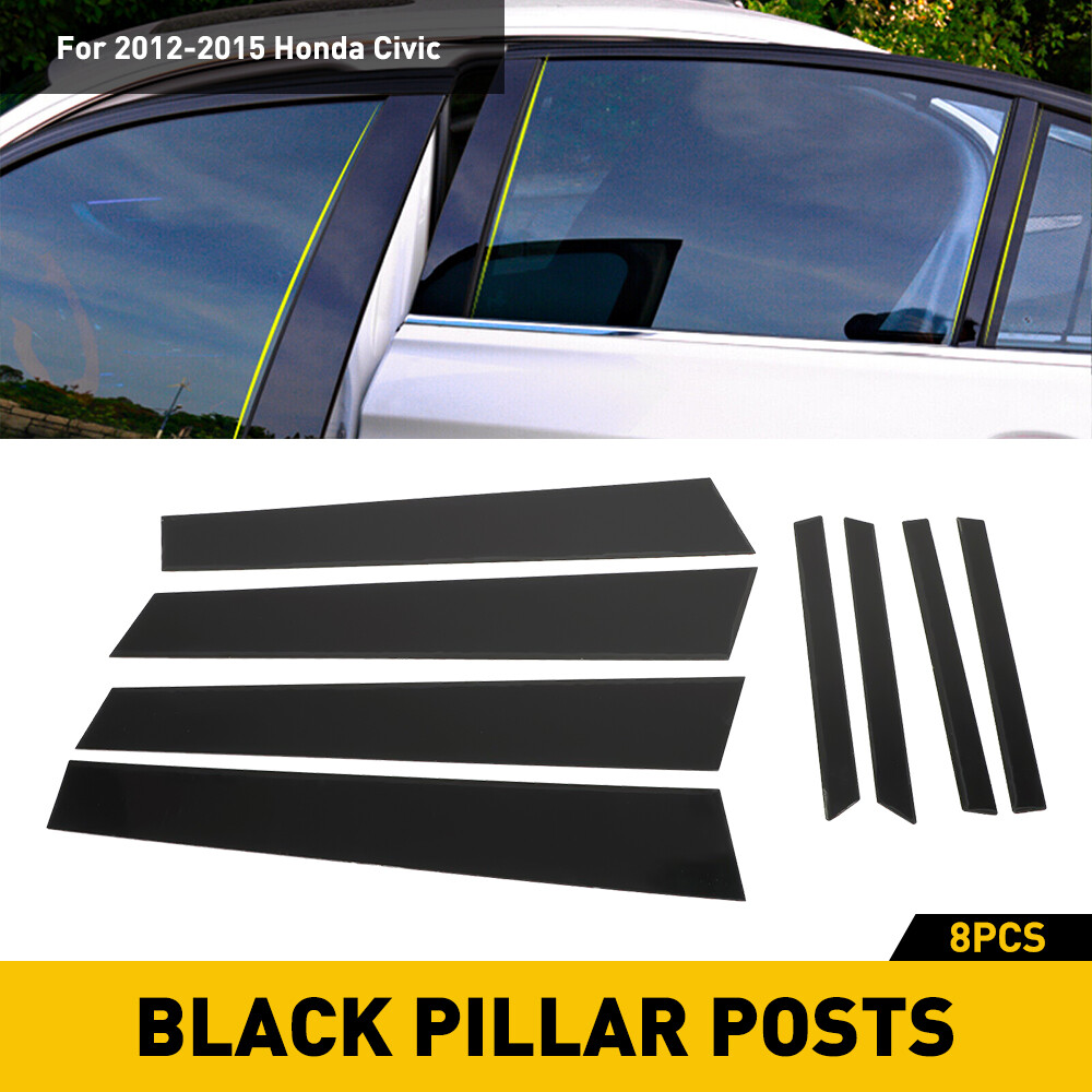 Black Pillar Posts For 2012-2015 Honda Civic Door Trim Cover Kit Car Accessories